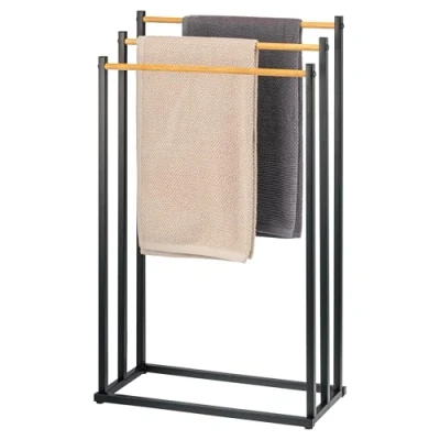 Image de eluno Porte Serviettes sur Pied 3 Barres en Bambou (Noir)