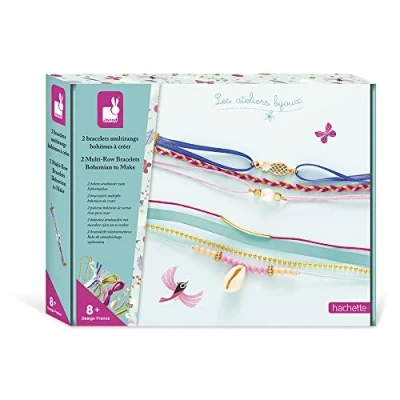 Image de Janod Coffret 2 Bracelets Bohèmes Multi Rangs à Créer Les Ateliers Bijoux Kit Loisir Créatif Enfant Dextérité et Concentration Dès 8 Ans, J07931, Multicolore, Taille unique