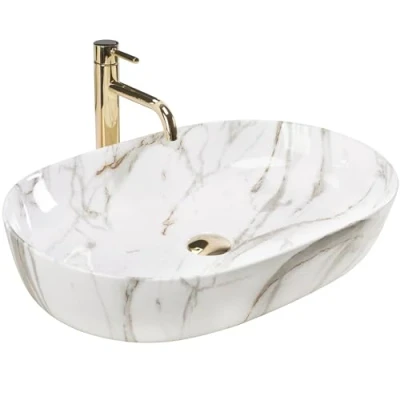 Image de Rea Vasque à poser CLEO 61 Shiny Aiax Lavabo Salle de Bain 41 x 60,5 14 cm en Céramique (imitation pierre)
