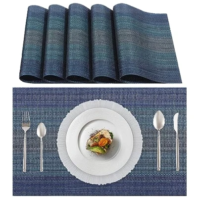 Image de Lumaca Lot de 6 Sets Table Lavable, (70% PVC et 30% Polyester) Set Table, Nettoyage Facile, Antidérapant, Résistant à la Chaleur, Idéal pour Cuisine,Bleu