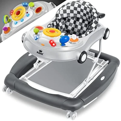 Image de KIDIZ® Babywalker 4 en 1 Poussette pour bébé avec fonction balançoire à roulettes, lumière, musique, centre de jeu Table manger pliable partir 6 mois (Grau)