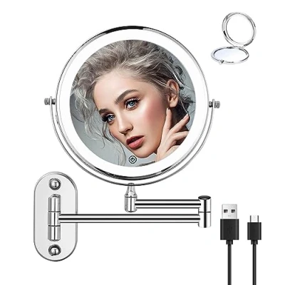 Image de jutyum grossissement éclairage LED Miroir cosmétique de Rasage pivotant 360Montage Mural Maquillage pour Salle Bains avec 1X 10X 3 Couleurs lumières