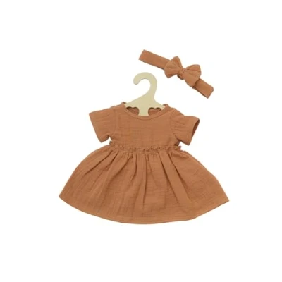 Image de Heless 2425 Vêtements 100% Coton Bio, Set de 2 pièces avec Robe et Bandeau Cheveux en Caramel pour poupées Peluches 35 à 45 cm, 2425, Brown