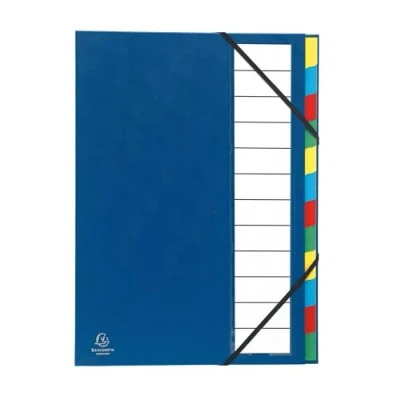 Image de Exacompta Réf. 55342E carton de 6 trieurs Ordonator avec élastiques couverture rigide en onglets neutres porte étiquette 9 compartiments dim 23,5x 33,5 cm pour A4 bleu
