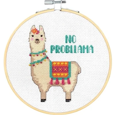 Image de Dimensions No Probllama Kit de broderie au point croix compté Bambou 14 toiles Aida Blanc 15,2 cm diamètre