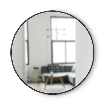 Image de Umbra Hub Miroir Mural Rond Avec Cadre En Caoutchouc Pour Salon, Salle De Bain, Chambre, Entrée et Bien Plus Encore, Noir, 91cm
