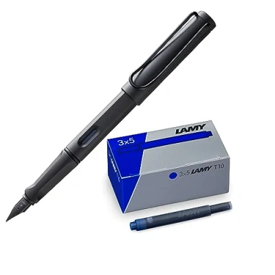Image de Lamy lot de 1 stylo plume Safari à moyenne ombré et 3 cartouches d&#039;encre T10 dans un carton d&#039;origine Couleur l&#039;encre : bleu
