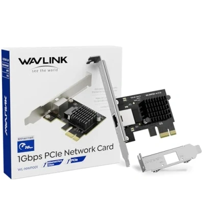 Image de WAVLINK 1G Base T PCIe Network Card, 1000/100/10Mbps PCI Express Ethernet Adapter with RTL8111H, NIC for Windows 11/10/8/8.1/7/XP/Vista &amp; Linux Low Profile Bracket