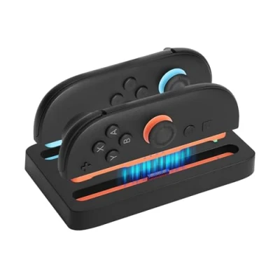 Image de Mini station de charge pour Switch 2,2 en 1 double Nintendo 2 manettes Joy Cons avec voyant lumineux LED couleurs, compacte à ports câble