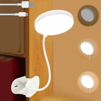 Image de Sporgo lampe de lecture, lit, à pince LED avec bouton tactile intensité variable, 3 couleurs, bureau rechargeable par USB, chevet pour enfants oie cou