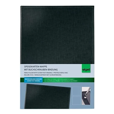 Image de SIGEL SM130 Protège menus avec reliure à vis, 24,5 x 34 1,5 cm, similicuir aspect lin, noir
