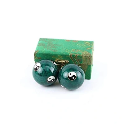 Image de lachineuse Coffret Boules Qi Gong Yin Yang Chinoises Anti Stress en Émail ⌀ 45 mm de Santé Cadeau Relaxation Zen Objet Asiatique Japon Chine Feng Shui Coloris Vert