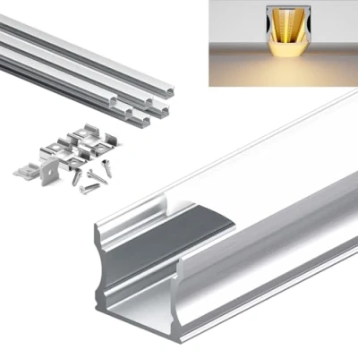 Image de KOSOOM profilé alu pour ruban LED 6 pièces x 2m Profil aluminium dimension 17,2 14,4mm Peut être installé sans encoche Convient aux rubans de moins 12 mm