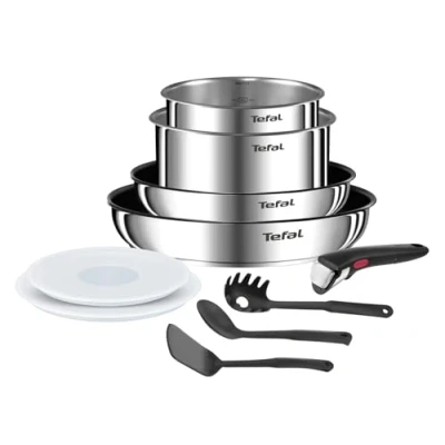 Image de Tefal Ingenio Batterie de cuisine 10 pcs, Poêles, Casseroles, Couvercles hermétiques, Poignée amovible, Induction, Acier inoxydable, Empilable, Antiadhésif, Compatible lave vaisselle, Emotion L8971S04
