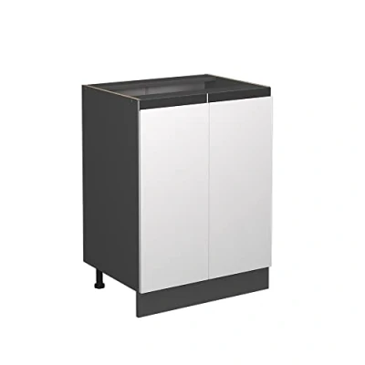 Image de Vicco Meuble Bas de Cuisine R Line, Blanc/Anthracite, 60 cm J Shape, sans Plan Travail