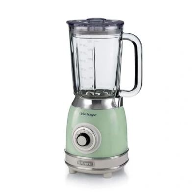 Image de Ariete Mixeur en Verre Vintage 583, Blender Multifonctionnel avec 4 Lames, Vitesses + Impulsion, Fonction Broyeur de Glace, Capacité 1,5 Litre, 1000W, Vert