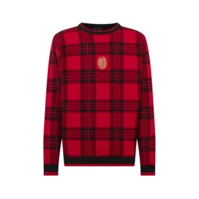 Image de A.C. Milan Pull de Noël, Plaid Places Pattern en Coton Doux et Confortable, Produit Officiel Unisexe, XS