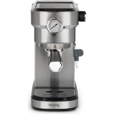 Image de H.Koenig Machine Expresso Automatique Professionnelle Pression 20 Bar EXP820, Inox, Portable, Système thermoblock, 1.1L, Pompe baromètre intégré, Chauffe tasses, Buse Vapeur, Cafés et Boissons lactées