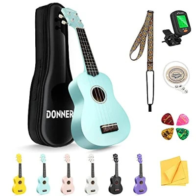 Image de Donner Ukulélé Soprano Débutant Kit pour Adulte 21 pouces avec Sac Sangle Tuner, Anglais Online Leçon, les écoles et débutants(vert)