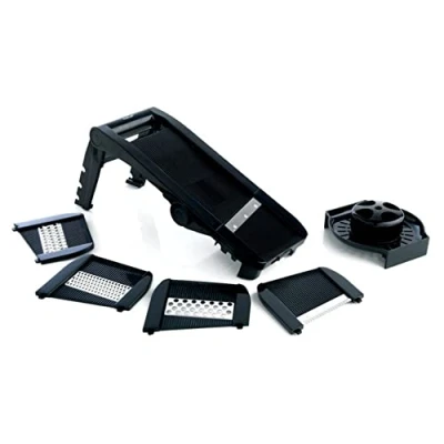 Image de MASTRAD Mandoline Multilames 3 Râpes et 5 Lames Acier Inoxydable Facile D’utilisation Confort &amp; Sécurité 1 Poussoir Coloris Noir