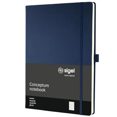 Image de SIGEL CO646 Carnet de notes premium à petits carreaux, A4, couverture rigide, bleu Conceptum