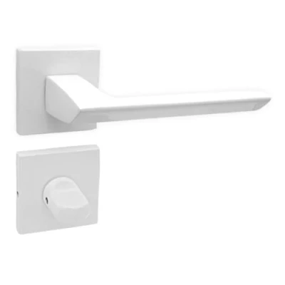 Image de domino Elena QR SLIM White Poignée de porte WC Ensemble poignées rosace carrée Pour portes salle bain Garniture Aluminium Blanc