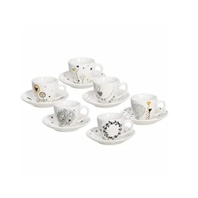 Image de Tognana Iris Lot de 6 tasses à café avec assiette, New Bone China, multicolore