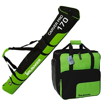 Image de BRUBAKER Sac à Chaussures de Ski &#039;Super Function 2.0&#039; et Housse Skis &#039;Carver Pro pour 1 Paire + Bâtons Casque 170 cm Vert/Noir