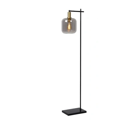 Image de Lucide Lampe sur pied Joanet avec abat jour en verre fumé