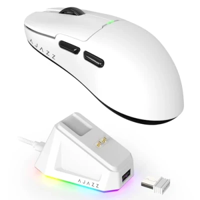 Image de MAGIC REFINER X AJAZZ AJ159P Souris De Jeu Sans Fil avec Dock Charge Magnétique RVB, pour PC Filaires 2.4G/USB C, Capteur PAW3395, 6 DPI Réglable Jusqu&#039;à 26000 PC/Mac Blanc