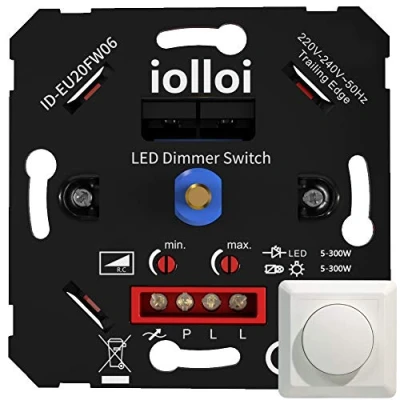 Image de iolloi Variateur d&#039;intensité LED encastré pour ampoules et halogènes, 3 300 W halogène avec pinces de serrage