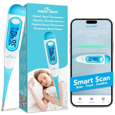 Image de Easy@Home Thermomètre basal digital pour le suivi d&#039;ovulation et contrôle du cycle avec Premom APP Française (iOS Android) écran LCD à rétroéclairage bleu(Non Bluetooth)
