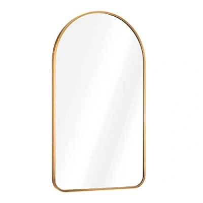 Image de Navaris Miroir Mural Design arqué 80 x 45 3 cm avec Cadre dorée Bronze kit de Montage vis niveleur entrée Chambre Salon