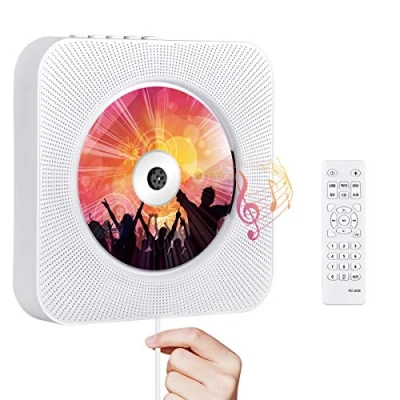 Image de Lecteur de CD Portable Qoosea Musique MP3 Bluetooth Mural avec Télécommande Haut Parleur HiFi Intégré Radio FM Port Audio 3,5 mm Clé USB et AUX Entrée