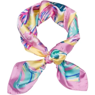 Image de styleBREAKER foulard femme avec motif de feuilles palmier et fleurs, carré, multicolore, bandana 01016233, couleur:Vieux rose Jaune