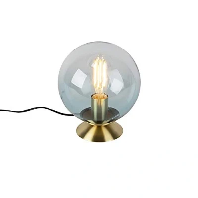Image de Qazqa pallon Lampe de table 1 lumière Ø 200 mm Turquoise Art Deco éclairage intérieur Salon I Chambre