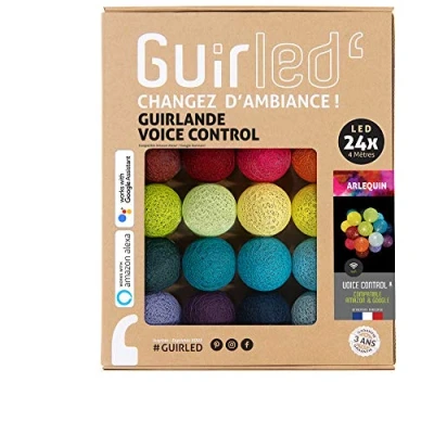 Image de GuirLED Guirlande lumineuse boules coton LED USB Commande Vocale Amazon Alexa &amp; Google Assistant Programmable à l&#039;infini Adaptateur secteur 2xUSB inclus 24 2.4 Arlequin