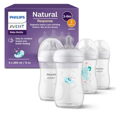 Image de Philips Avent Natural Response Coffret cadeau : 4 biberons 260 ml avec tétines T3 (1 mois et plus) (modèle SCY903/61)