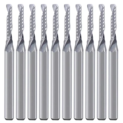 Image de Poignée de 1/8 pouce, fraise à bout tête hélicoïdale rainure unique, diamètre coupe 5/64 longueur 15/32 pouces, pour plastique acrylique PVC MDF