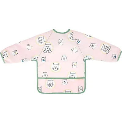 Image de Badabulle Bavoir manche longues, Imperméable, Ajustable, Dès 4 mois à 3 ans, rose