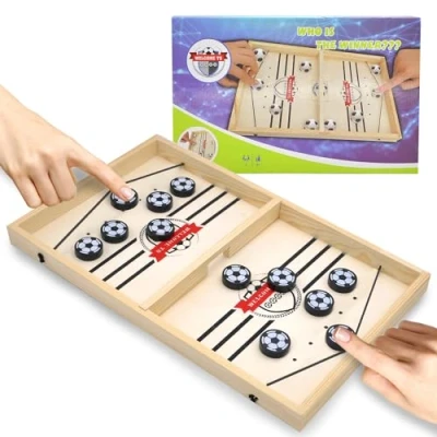 Image de JOYUE Jeu de Société Rapide Slingpuck, Fast Sling Puck Game, Palet à Fronde Rapide, Bataille Boule Glace Portable, Catapult Board Jeux pour Parent Enfant