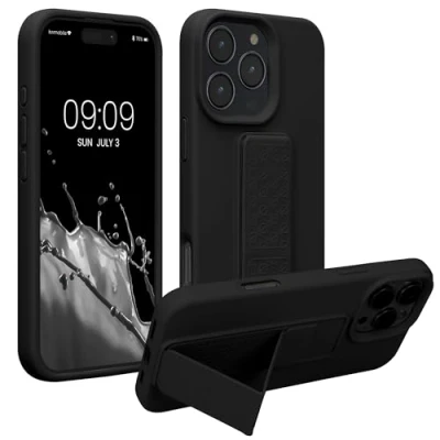 Image de kwmobile Coque Compatible avec Apple iPhone 16 Pro Max Housse Support Doigt en TPU Silicone Protection Fonction Noir