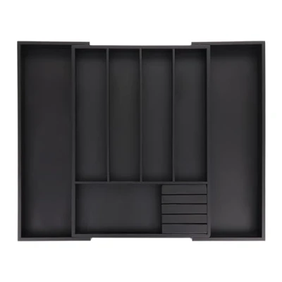 Image de Relaxdays Bac à Couverts Extensible, Bambou, HxLxP: 5 x 32,5 55 44,5 cm, 7 Compartiments, Rangement Couteaux, Noir