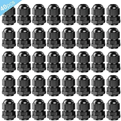 Image de QitinDasen 40Pcs Premium Nylon PG7 Presse Étoupes, 3～6.5mm Réglables IP68 Étanches Étoupe avec Joints d&#039;Étanchéité, Connecteur (Noir)