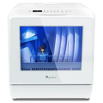 Image de mini Lave vaisselle de table comptoir portable, 5 programmes, deux modes d&#039;alimentation en eau avec commande tactile, affichage à LED, lavage fruits, installation gratuite blanc