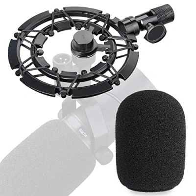 Image de Compatible avec Shure SM7B Suspension Antichoc en Alliage Bonnette Mousse Noir Réduisant la Vibration pour Microphone Cardioïde Dynamique par YOUSHARES