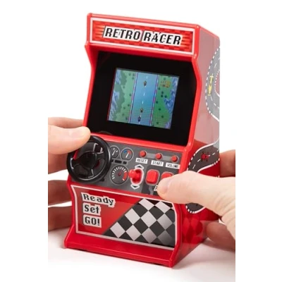 Image de Mini Machine de Course d&#039;arcade, 30 Jeux 8 Bits intégrés, Voiture, vélo, Bateau et Ski, écran Couleur 2,4&quot;, Volant, Levier Vitesse, 2 Boutons, Cadeau Parfait ThumbsUp!