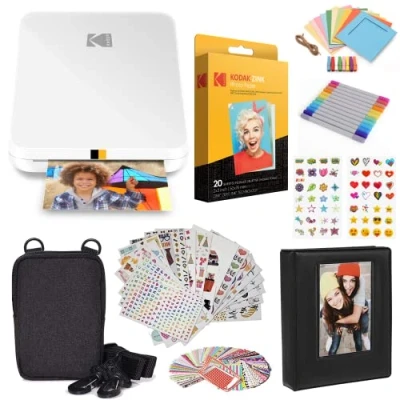 Image de KODAK Step Slim Imprimante Photo Mobile instantanée Kit : 20 Paquets de Papier Zink, étui, Album Photo, marqueurs, Ensembles d&#039;autocollants