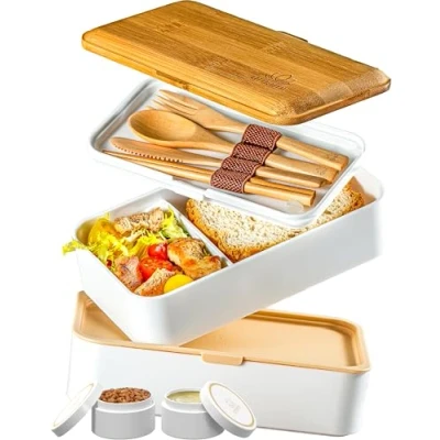 Image de Umami Bento lunch Box, 2 Pots à sauce &amp; couverts Inclus, Lunchbox Micro Ondable, Boîte Adulte, Repas Compartimentée,