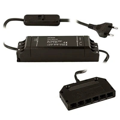 Image de SO TECH® Transformateur 220 240V noir 12V/50W Convertisseur avec Interrupteur Coulissant et Distributeur à 6